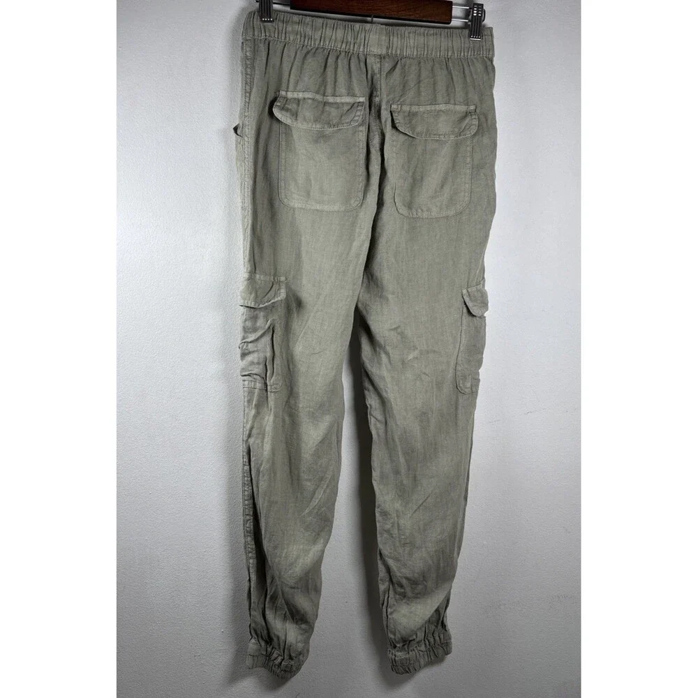 Nicole Miller New York 100% Linen Cargo Jogger Pant Women’s S Sage Green pull on